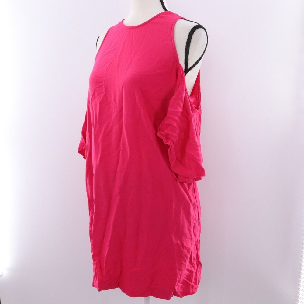 Mud Pie Women Cold‎ Shoulder Ruffle Sleeve Dress Hot Pink Size L